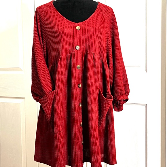 Umgee Waffle Knit Burgundy Midi oversized Dress sz Large - Picture 4 of 14
